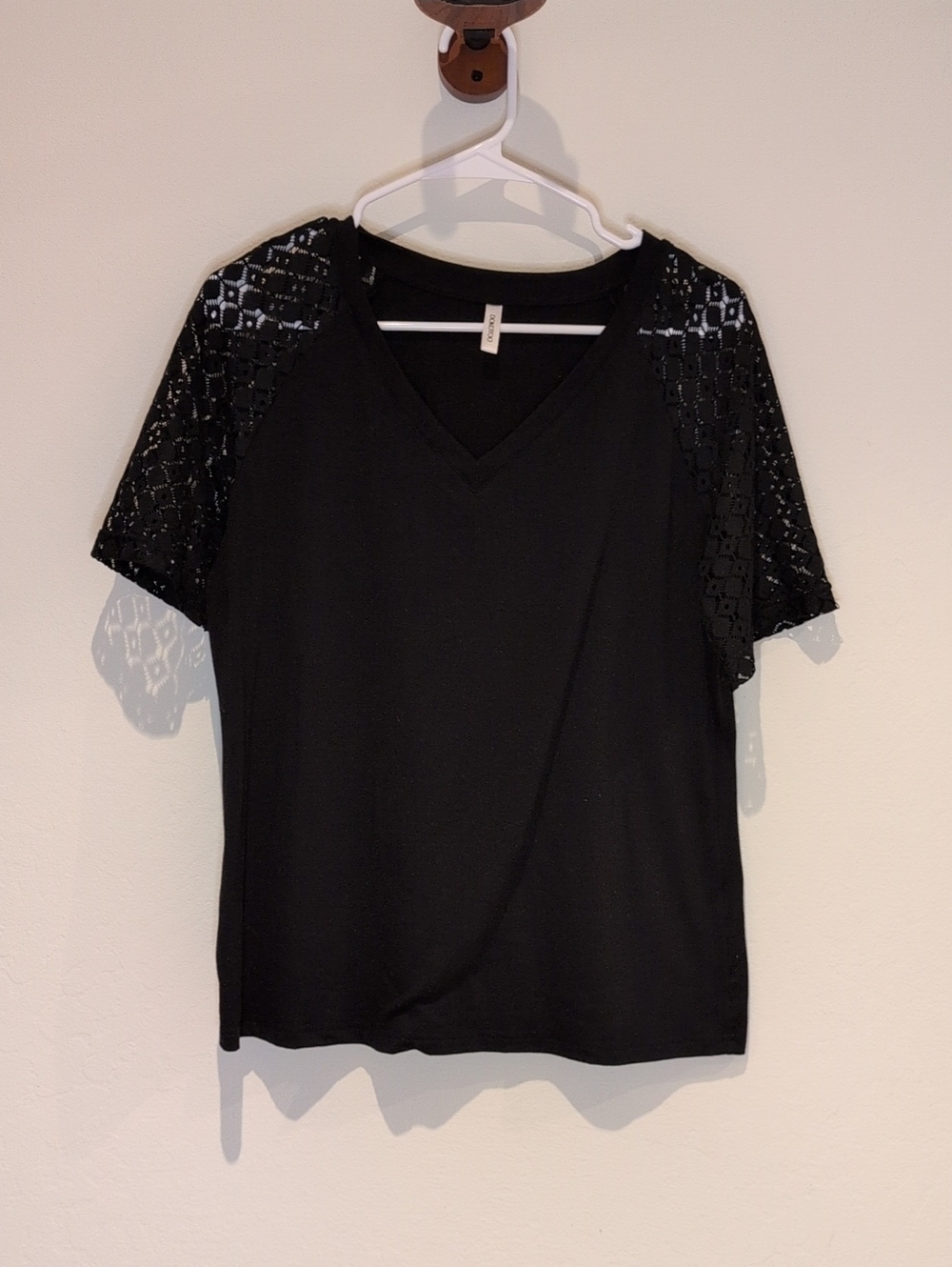 Black V-Neck Top with Lace Sleeves